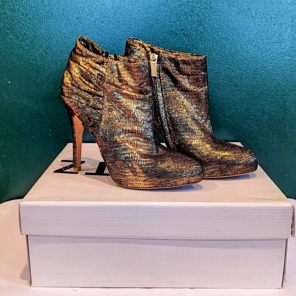 Gold Metallic high heel ankle booties